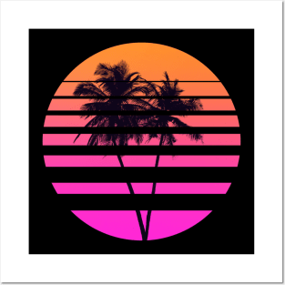 Tropical Palms in Retrowave Posters and Art